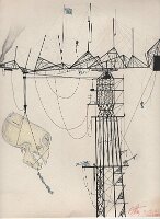 Crane lifting a skull