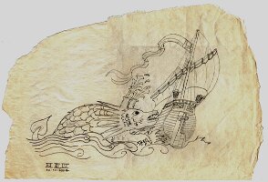 The great Fish doth belabor the caravel